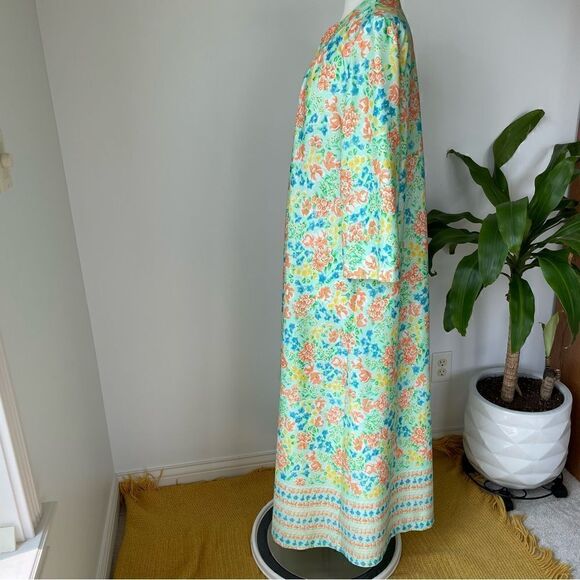 Vintage 70s 80s Nightgown House Dress Maxi Floral Hippie Woman Size Medium Green - Picture 3 of 9